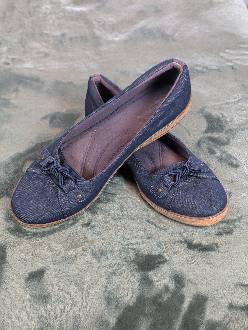Grasshoppers Navy Denim Slip-On Ballet Flats with Bow